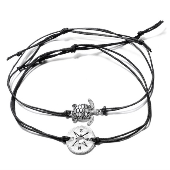 Black 2 piece turtle/compass anklet - Picture 2 of 5
